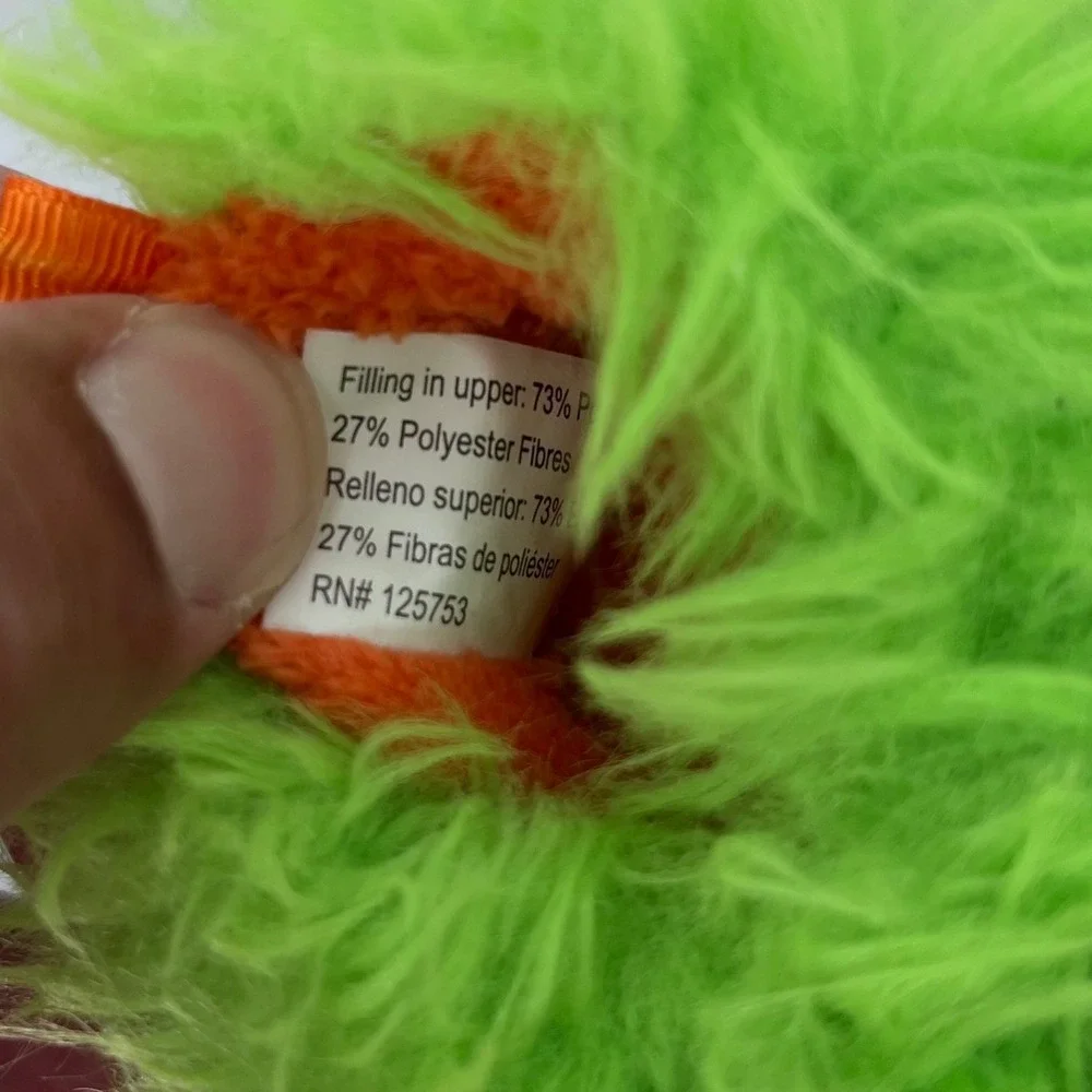 Monster Paw Slippers Kids Size 2 Neon Green Orange Faux‎ Fur Fuzzy Wonder Nation